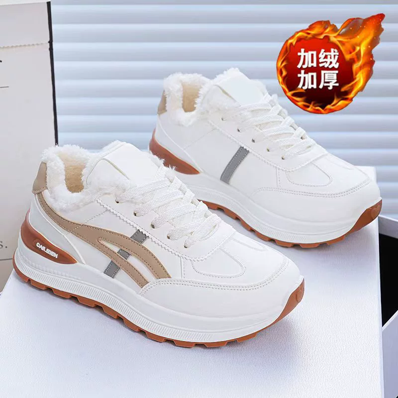 Zapatillas de invierno forradas con fleece para mujer, suela gruesa, zapatos de algodón calientes y chunky