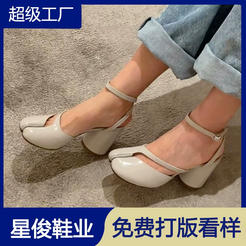 Escarpins à talon bloc vintage à bride cheval bout fendu été 2026 pour femme · MOHE China shoe factory