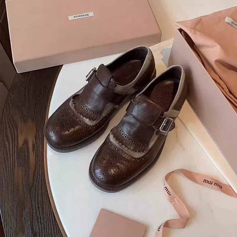 Nouvelles chaussures Oxford en cuir, bride à moine, automne pour femme
