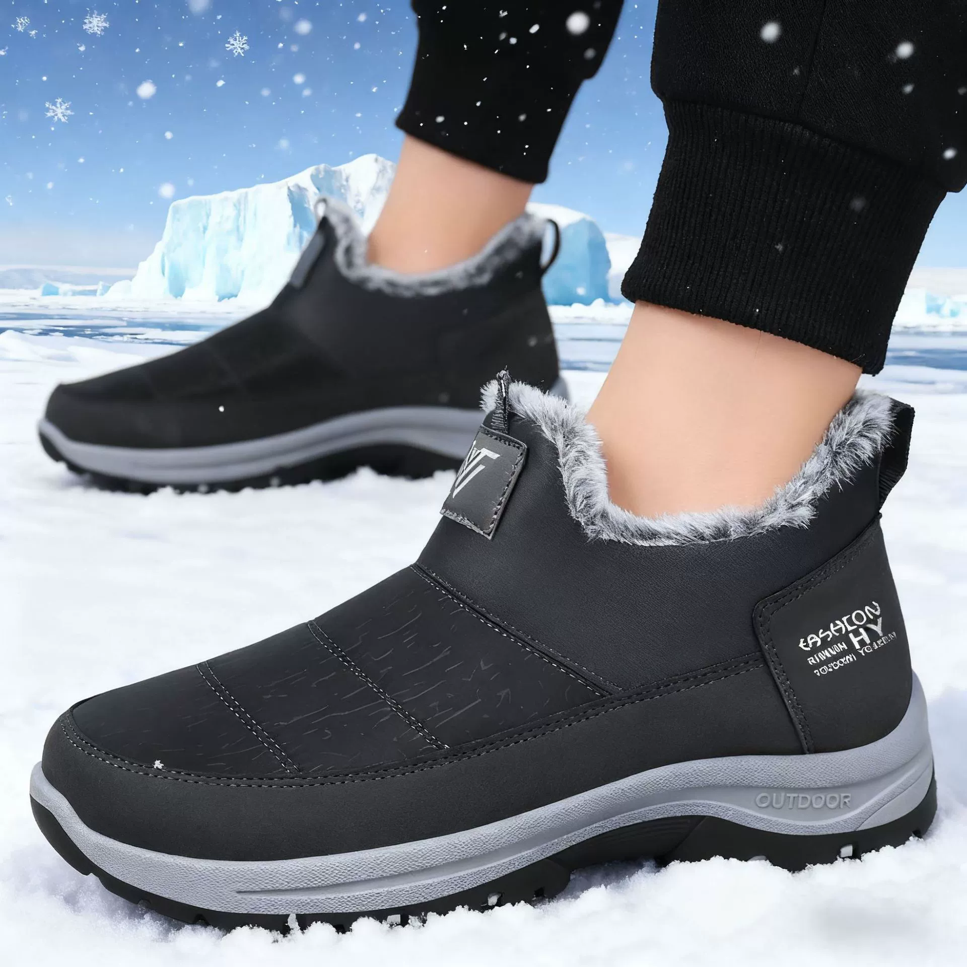 Novos Sapatos para Idosos Quentes Inverno 2025 Botas de Neve Algodão Exterior Forrados de Pelos Caminhada Masculinos