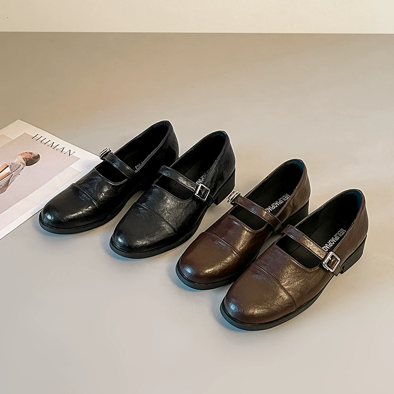 Mocassins Rétro en Cuir Souple pour Femme, Style Mary Jane, Chaussures Françaises pour Printemps 2026 · MOHE China shoe factory
