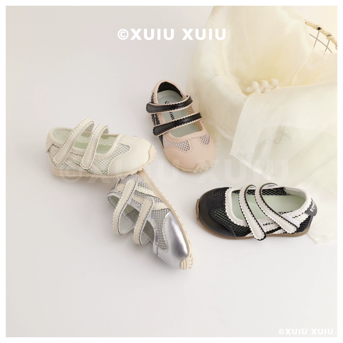XSHX Ghost Ballet Chaussures Mary Jane à semelle fine pour filles, scratch printemps été