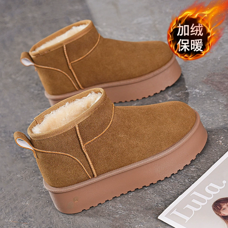 Botas de Nieve Forradas de Vellón Invierno 2025 Mujer Coreanas Slip-on Gruesas Cálidas Cortas Casual Algodón
