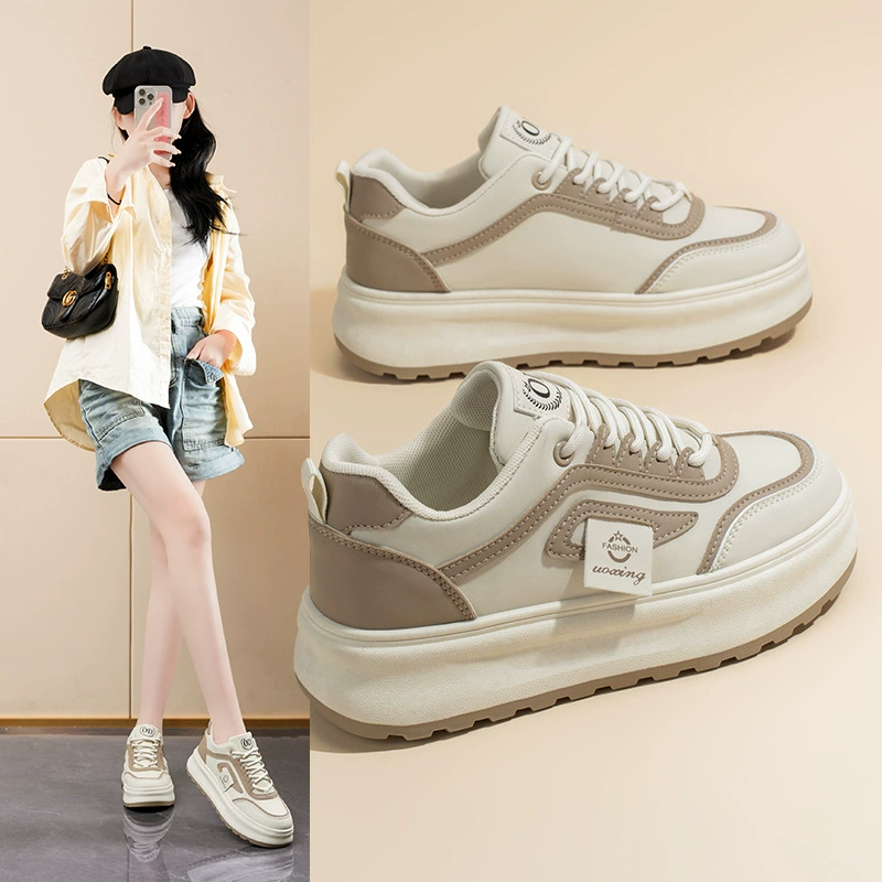Baskets blanches respirantes pour femme 2025 Printemps Coréen semelle épaisse chaussures bateau décontractées