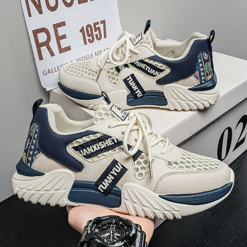 Chaussures de Sport pour Homme Printemps Été Nouveau, Décontractées à Semelle Épaisse Respirantes, Style Hong Kong Basses Blanches