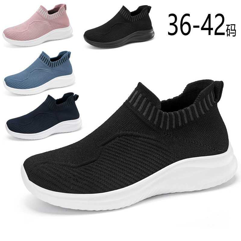 New Plus Size Sock Shoes Summer Women Breathable Knit Running Sports Shoes Slip On