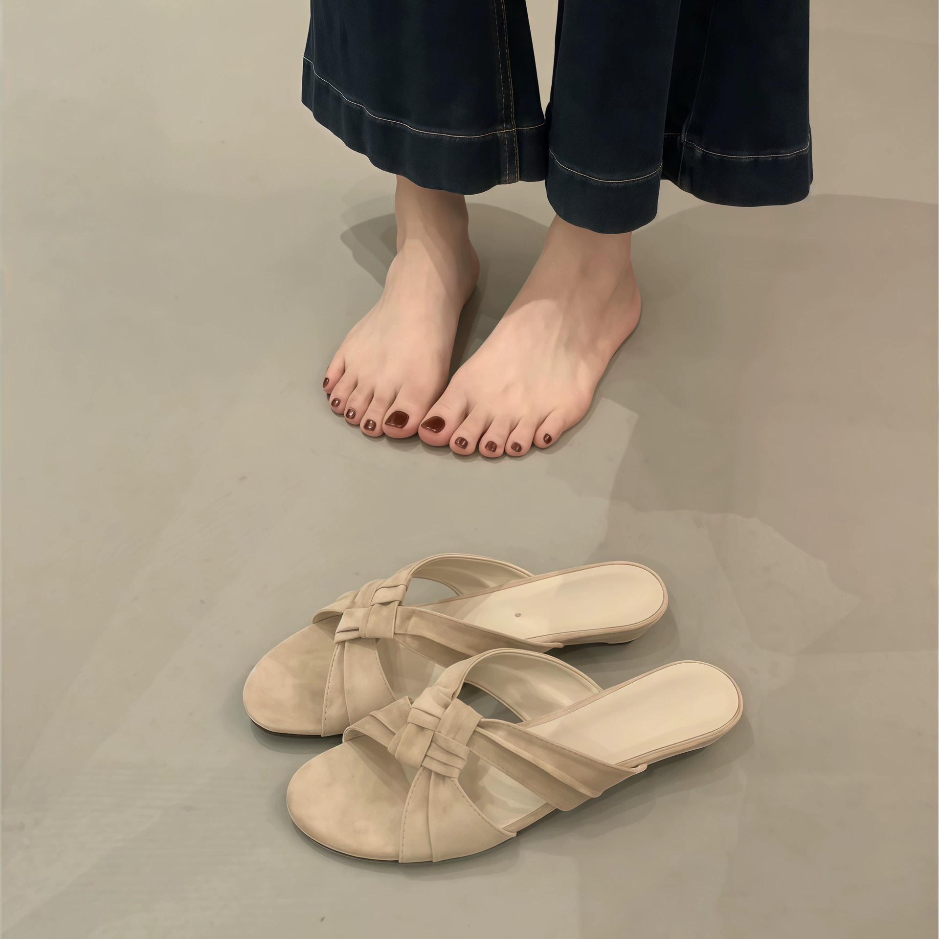 Chuyuji Sandales françaises minimalistes bout carré brides croisées tressées femme été décontractées vacances talon épais · MOHE China shoe factory