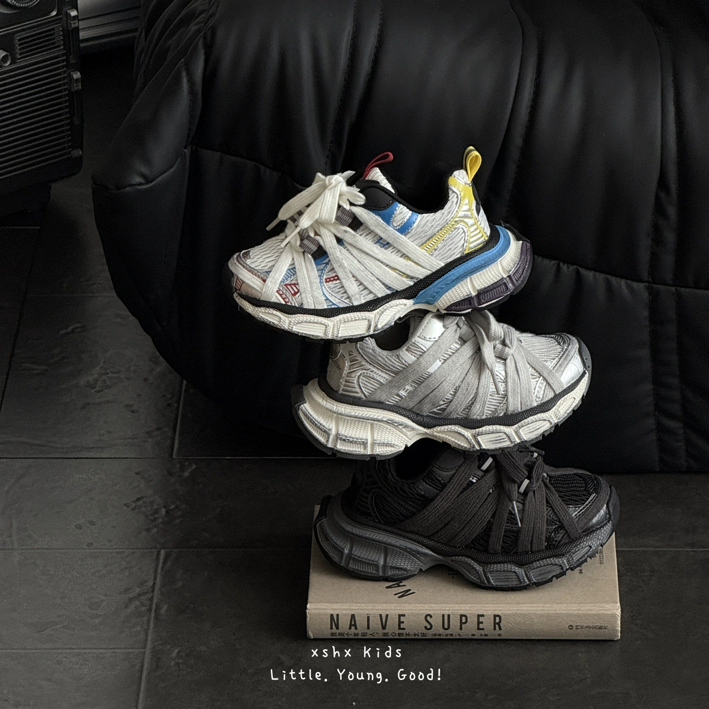 XSHX dad shoes lourds sales Paris automne double mesh unisexe toile d'araignée lacets scratch sport