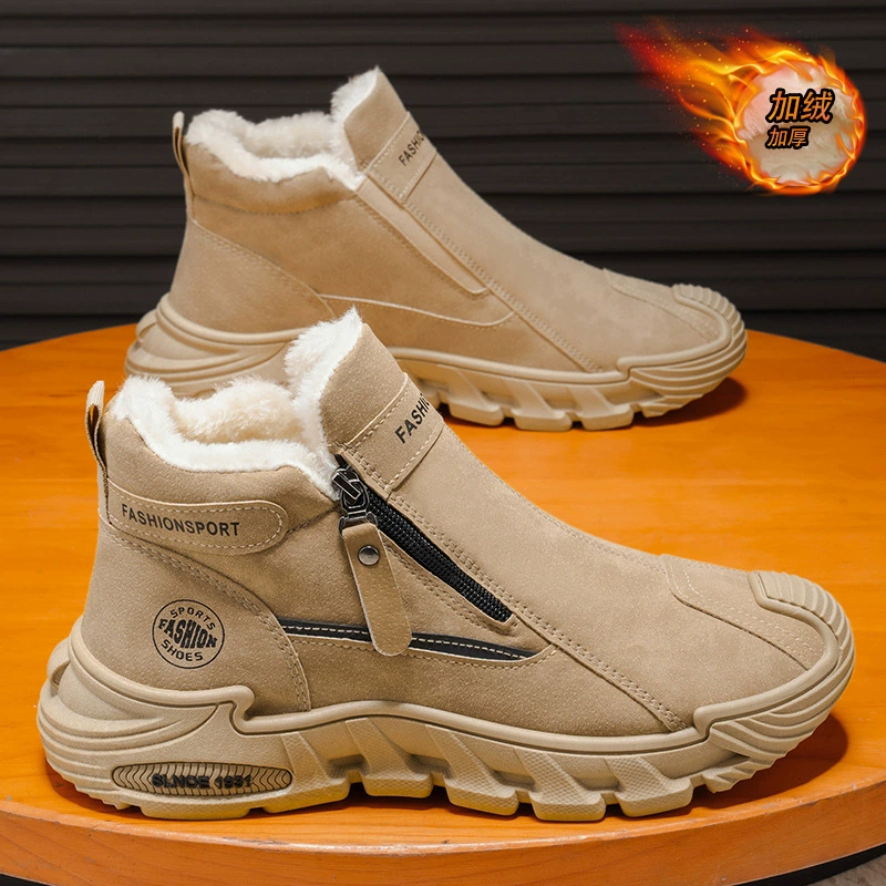 2025 Invierno Moda Nuevo Caña Alta Zapatos Algodón Hombre Antideslizante Trabajo Cálido Suela Gruesa Forro Peludo Botas