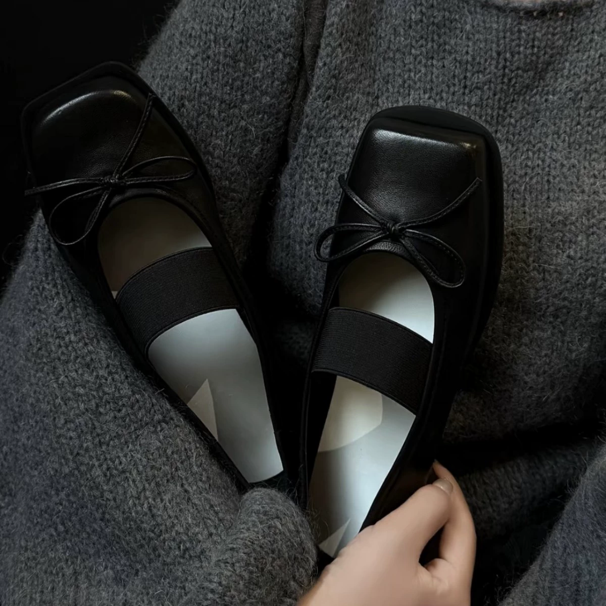 Printemps Été nouvelles Mary Janes basses à bout carré pour femme, nouveau nœud, cuir véritable, ballet, semelle épaisse, chaussures en cuir · MOHE China shoe factory