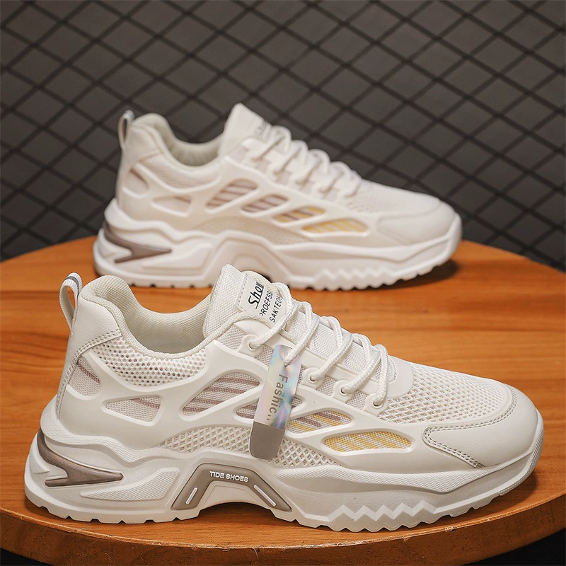 2026 Spring Men's Breathable Casual Sports Running Mesh Shoes Anti-odor Height Increase Dad Shoes