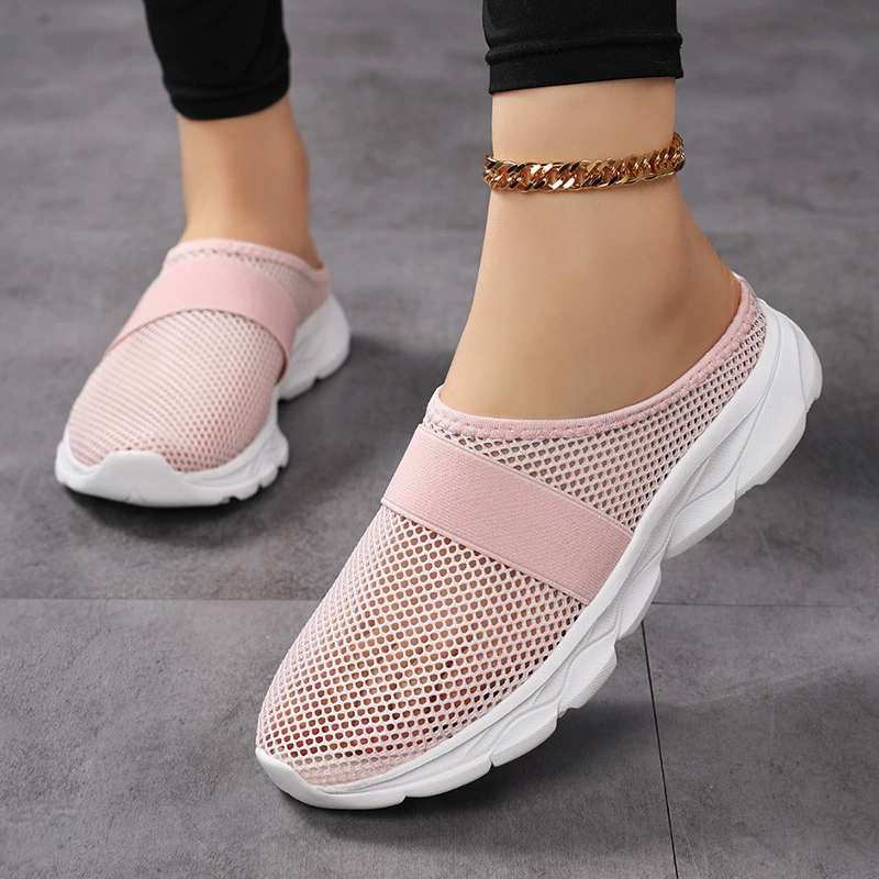Cross-border Summer Casual Breathable Mesh Shoes, Slip-on Half Slippers Soft Sole for Women