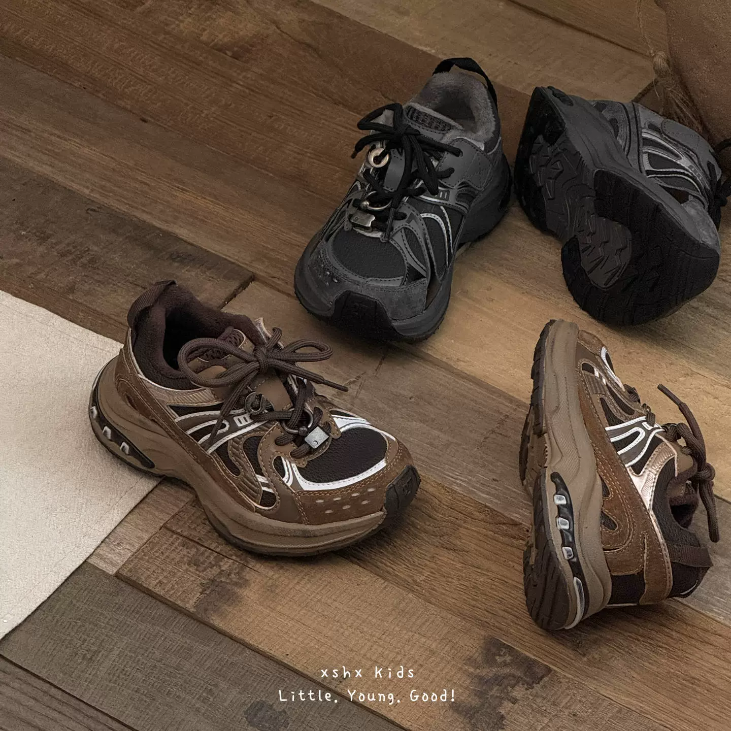 XSHX Zapatillas Dad París Dirty Wash para Niños, Invierno Hielo Cálido Cuero Velcro Ligeras Antideslizante