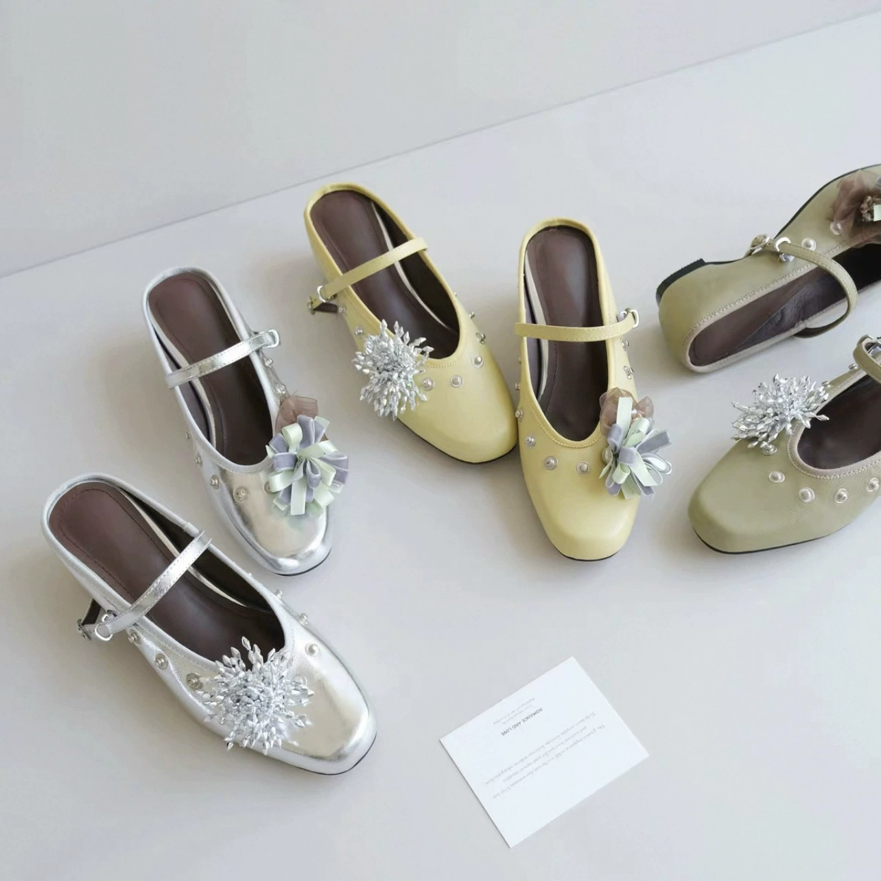 Zapatos Mary Jane de Pedrería DIY Flor Hechos a Mano para Mujer 2025 Francés Tacón Grueso