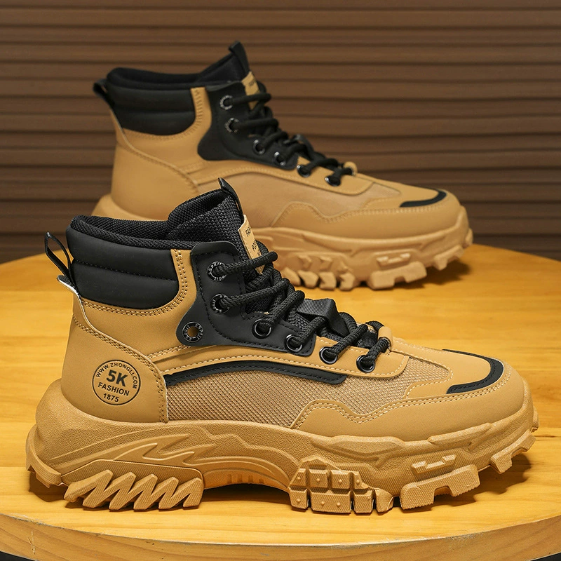 Zapatos de Seguridad para Hombre Invierno, Botas Martin Negras para Exterior, Antideslizantes, Resistentes al Desgaste, Suela Gruesa con Aumento de Altura