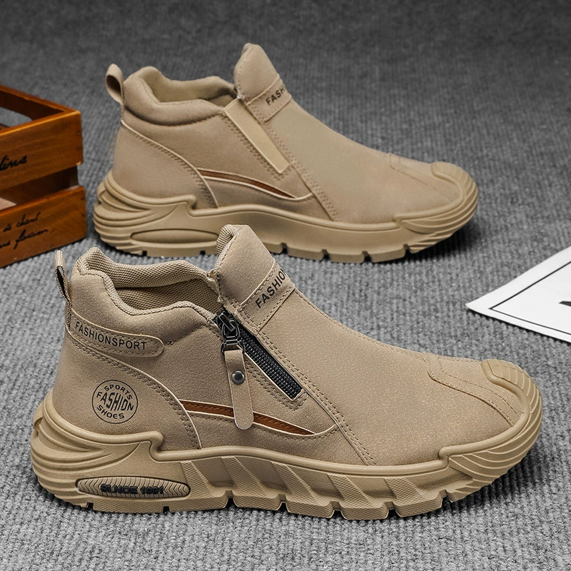 Men's Spring 2026 Fashion Anti-Slip Work Shoes High Top Zip Slip-On Thick Sole Casual