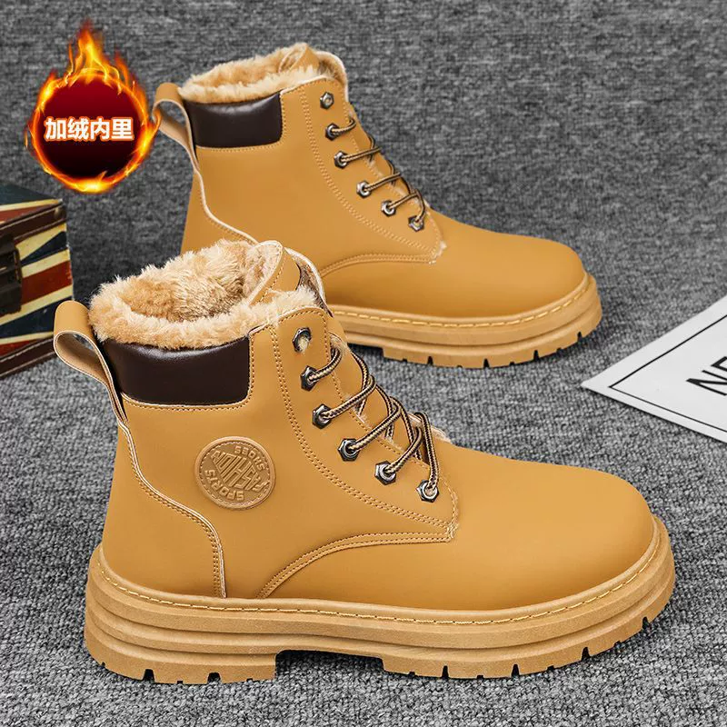 Bottes Martin d'hiver pour homme, hautes, bottes de travail jaunes de style britannique, bottes de neige épaisses et chaudes