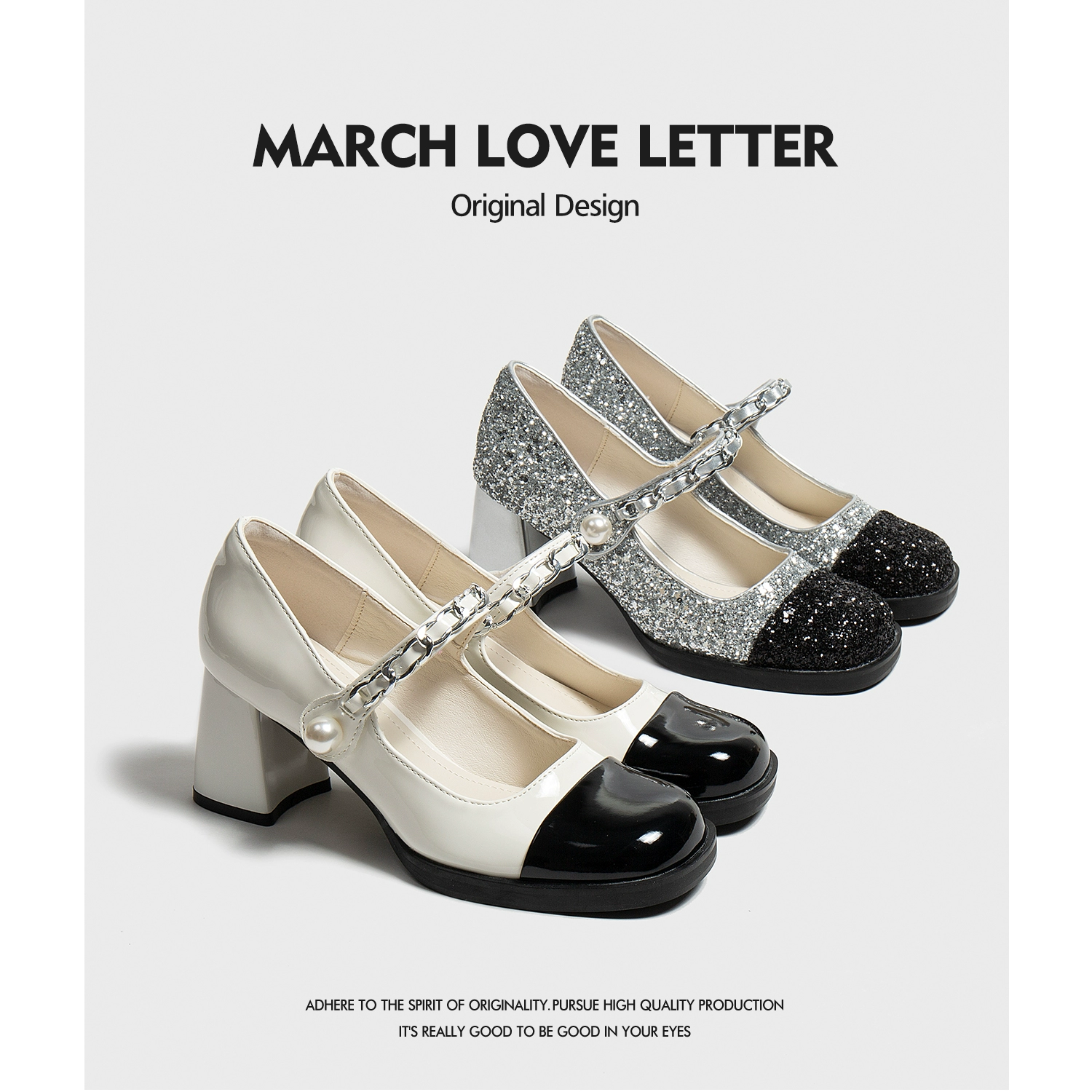 Elegantes Bombas Mary Jane Estilo Chanel Primavera para Mujer, Tacón Grueso Blanco y Negro