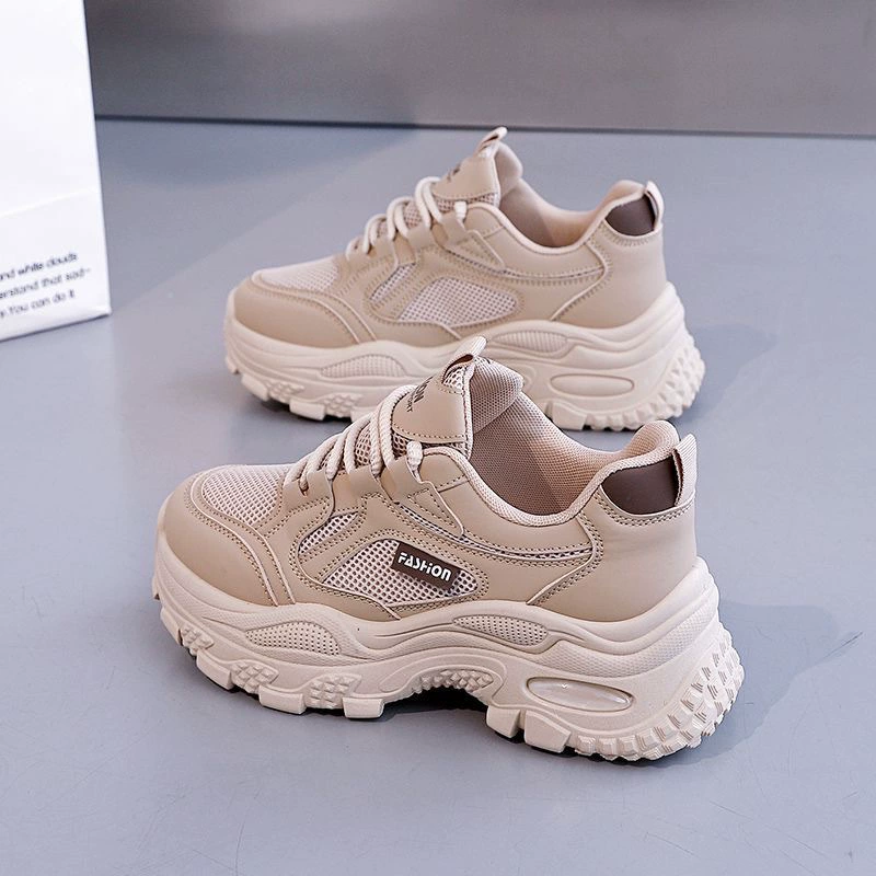 Sneakers mesh respirant femme été, semelle épaisse coréenne surélévation souples · MOHE China shoe factory
