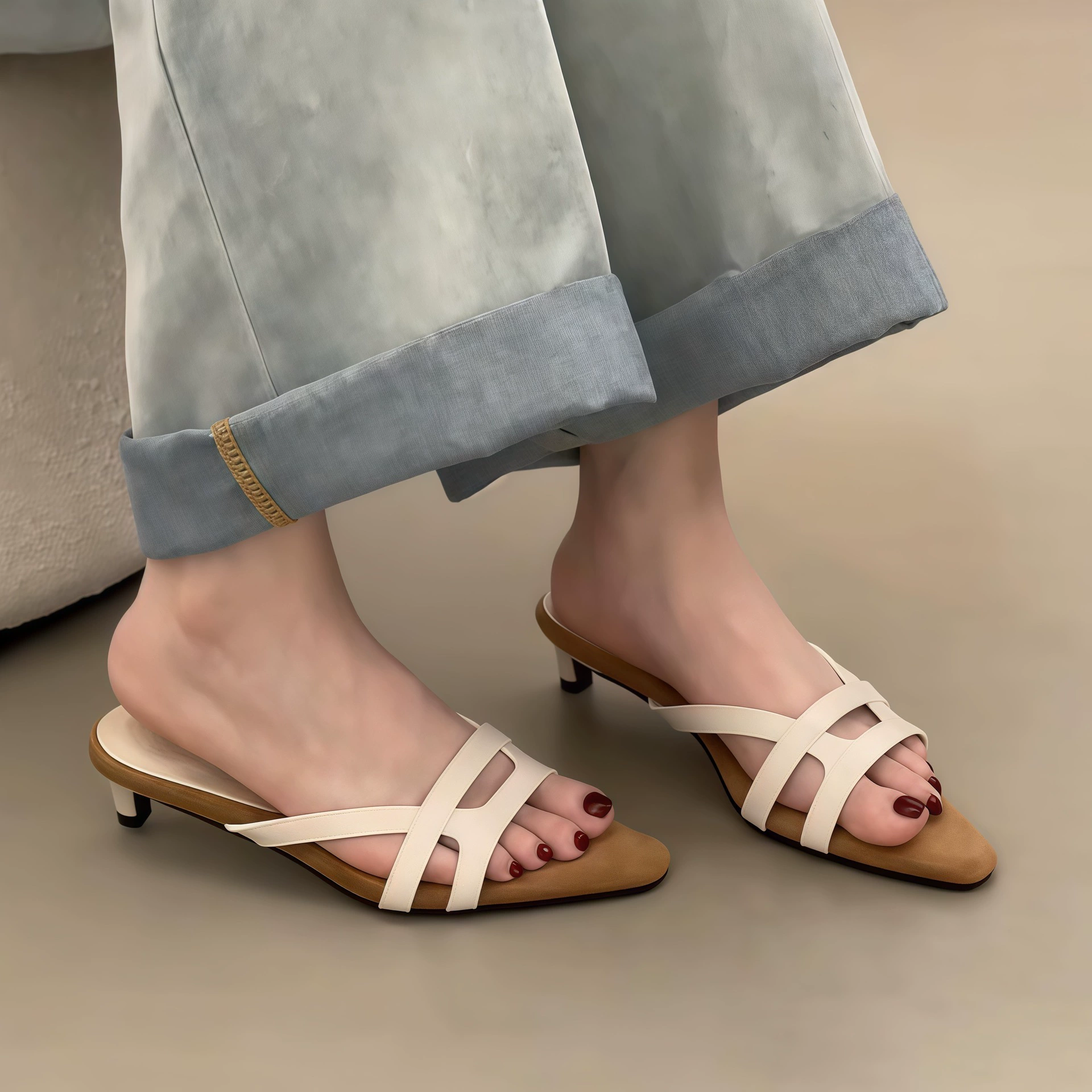 Sandalias de tacón fino con anillo en el dedo estilo resort coreano para mujer, verano, moda · MOHE China shoe factory