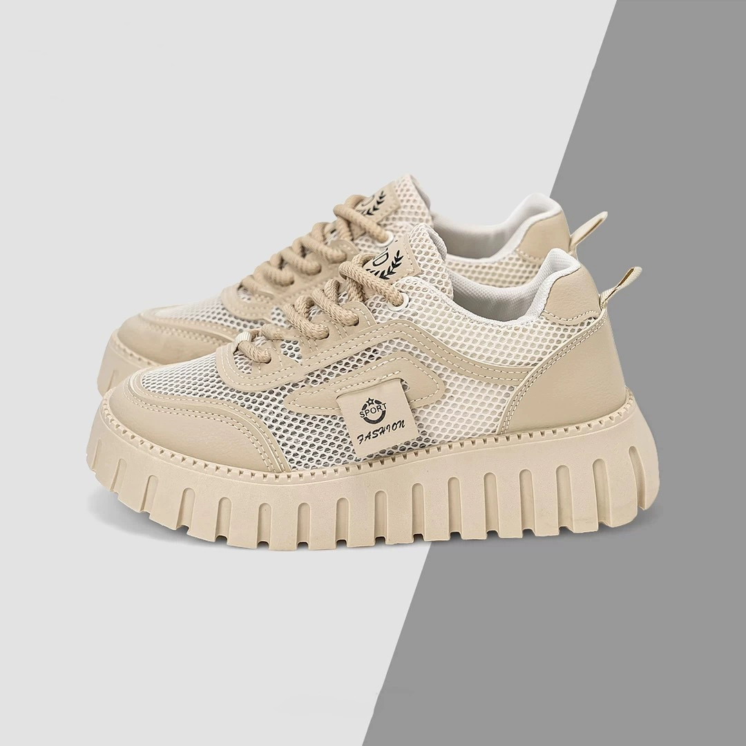 Zapatillas de Verano 2025 para Mujer Transpirables de Malla Hueca Suela Gruesa Coreana Blancas Casual
