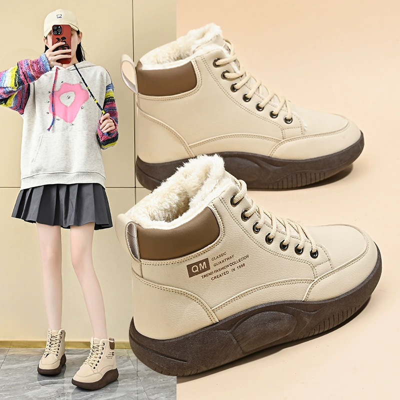 Chaussures montantes doublées polaire pour femme, hiver, chaudes, semelle épaisse, bottines courtes décontractées ZY5866