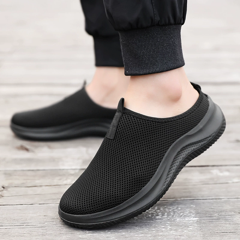 Homme pointure 48 chaussures décontractées en mesh légères, été, demi-mules, antidérapantes