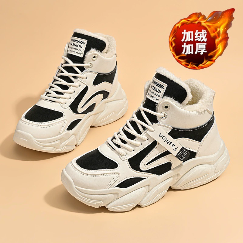 Hohe gefütterte Dad-Sneaker für Damen 2025 Winter, atmungsaktiv, dicke Sohle, Baumwollschuhe · MOHE China shoe factory