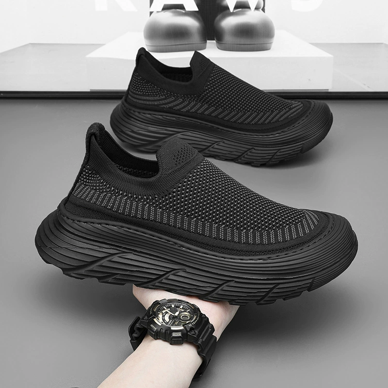 Frühling Herrenschuhe 2024 Neu Mesh, lässige Sport atmungsaktiv dicke Sohle Slip-On Socken-Schuhe