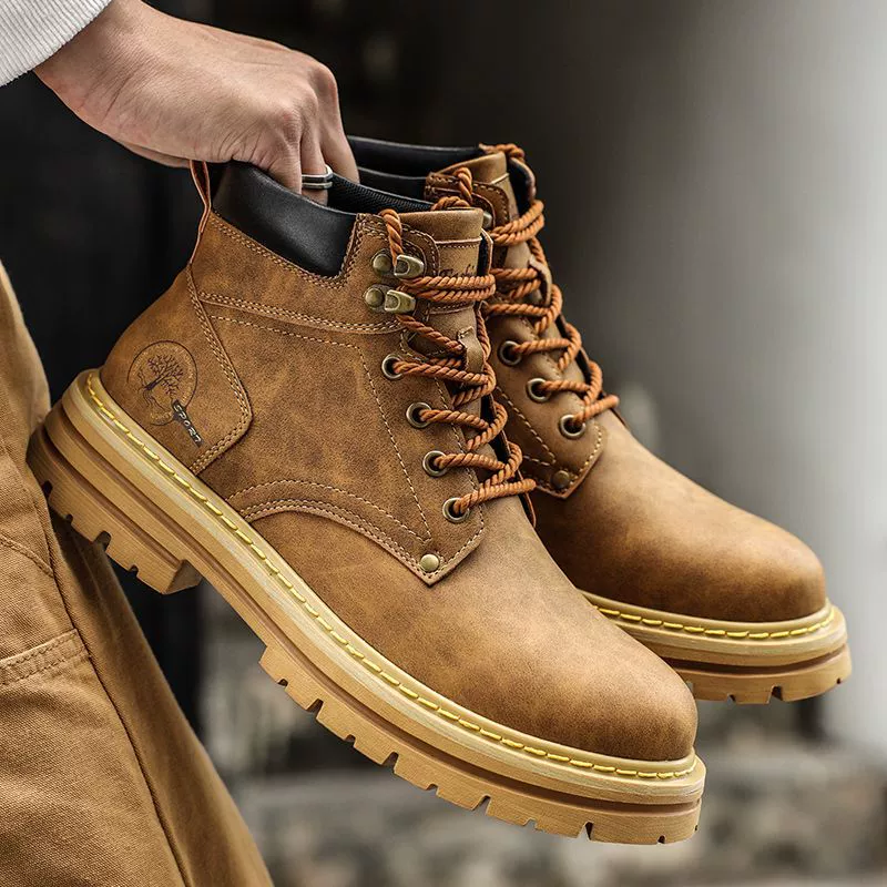 2026 Invierno Nuevas Botas Martin Caña Alta para Hombre Moda Suela Gruesa Casuales Cuero Zapatos de Trabajo Tabla
