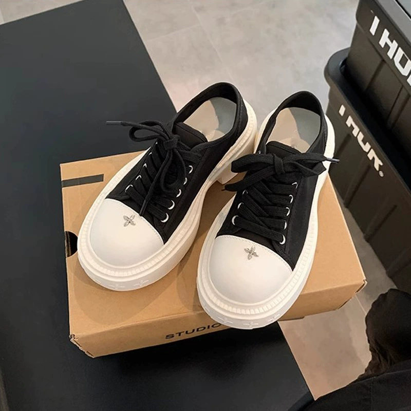 Neue Herbst Winter 8cm Dicke Sohle Runde Spitze Canvas Schuhe für Damen