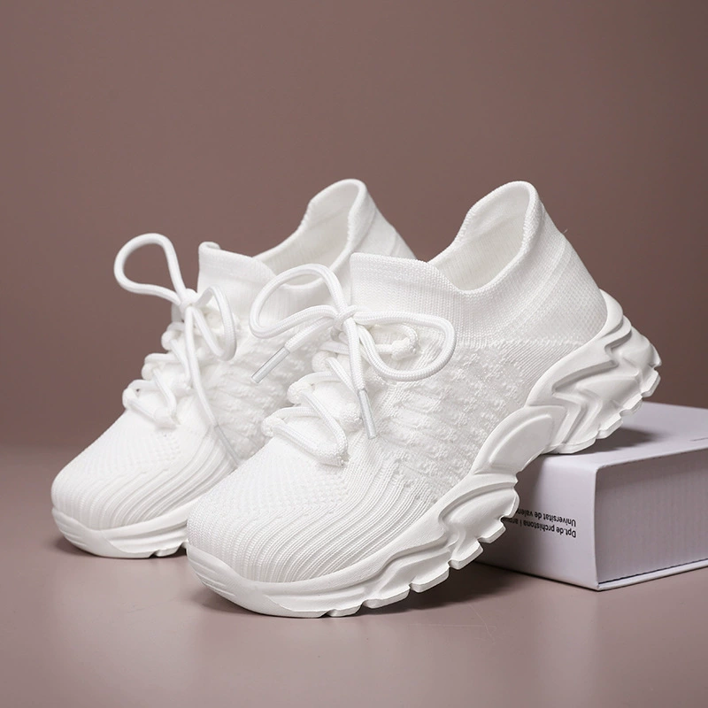 Cross-Border Girls Thick Sole Lace-Up Flyknit Casual Mesh Shoes Wholesale