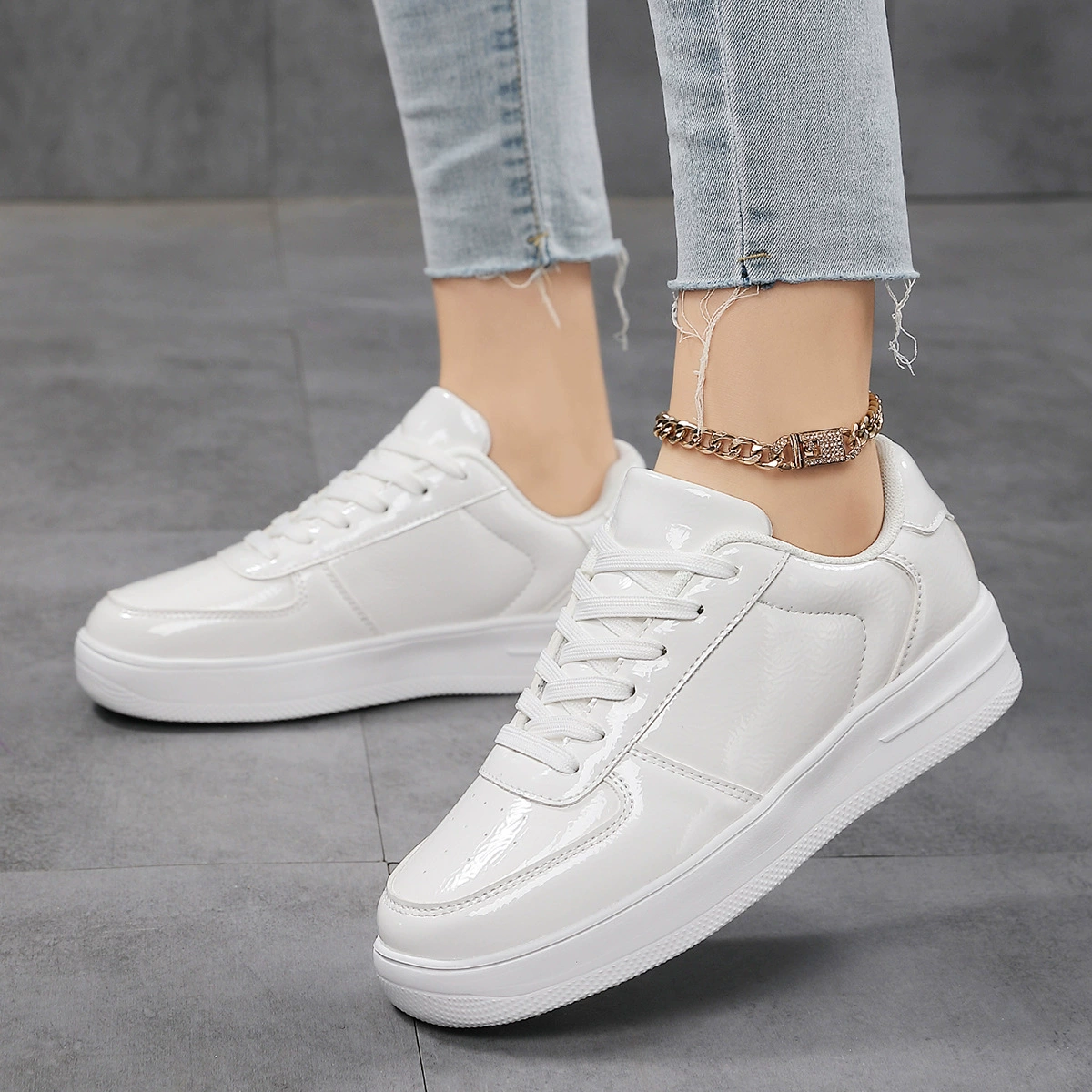 Cross-border Damen Student Freizeitschuhe, weiße Boardschuhe Mode Sneakers für Herren große Größe 42