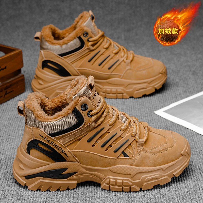 Zapatos Martin de trabajo antideslizantes para hombre Invierno, zapatos de algodón cálido, suela gruesa, senderismo al aire libre