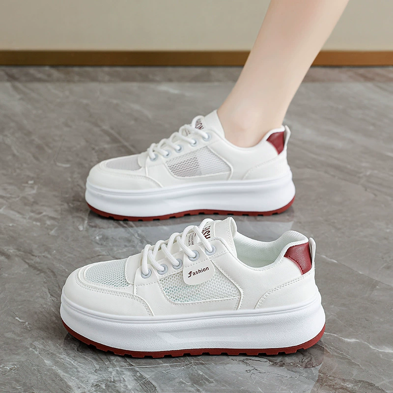 Damen Mesh atmungsaktive Sommer weiße Sneaker dicke Sohle lässige Sportschuhe 2026 · MOHE China shoe factory