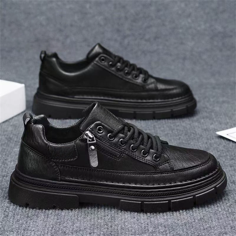 Sapatos Casuais de Skate de Inverno, Impermeáveis Antiderrapantes, Couro Preto, Moda Trabalho, Masculino