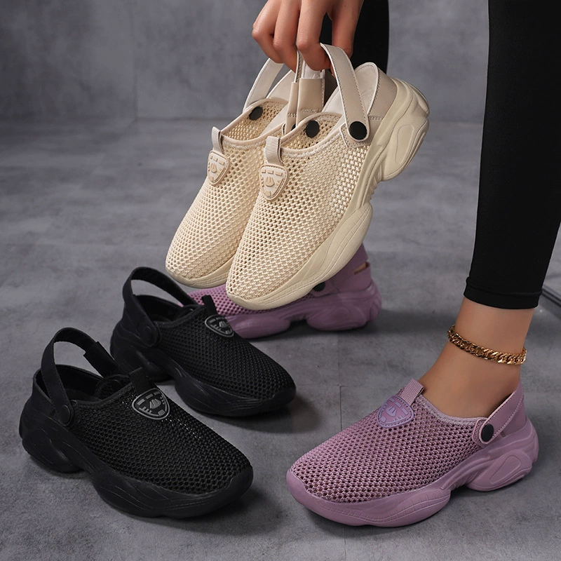 2026 Spring Summer Flywoven Hollow Breathable Women's Casual Sandals, Large Size Half Slippers