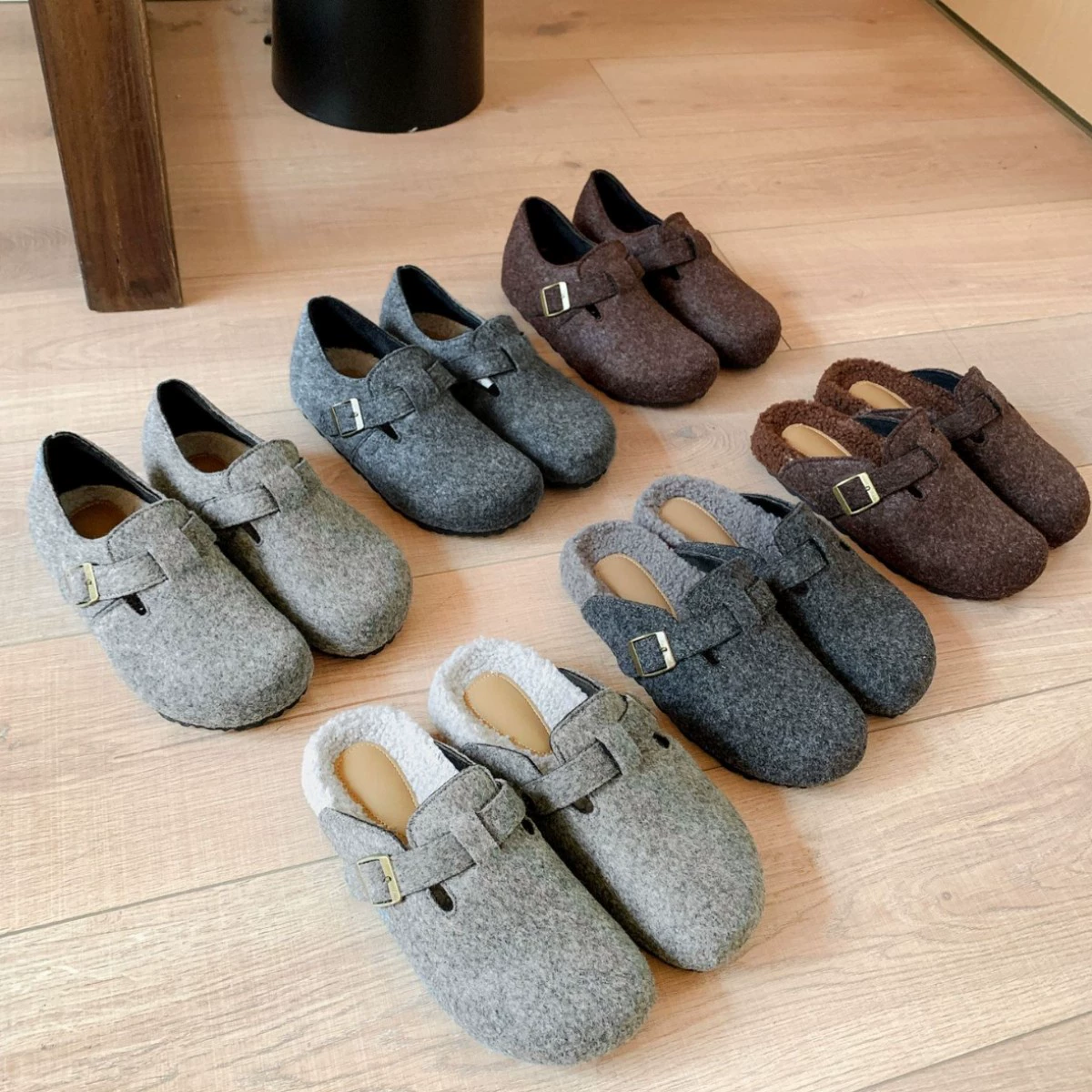 Nouvelles demi-pantoufles automne-hiver chaudes doublées polaire, semelle épaisse, pour femmes