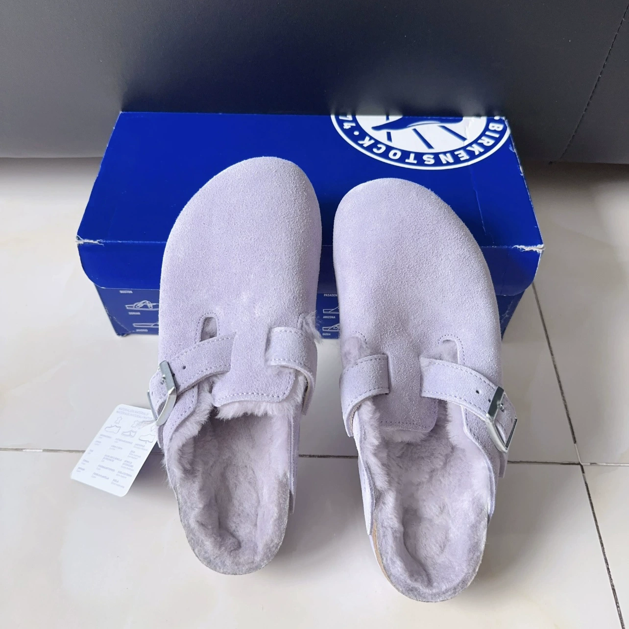 Sapatos Birkenstock Couro Legítimo Novo Feminino 2025, Violeta Veludo Cortiça Sola Sapatilhas
