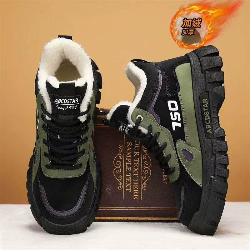Men's Cotton Shoes 2026 New Winter Warm Lined Hiking Martin Snow Boots Waterproof Anti-Slip