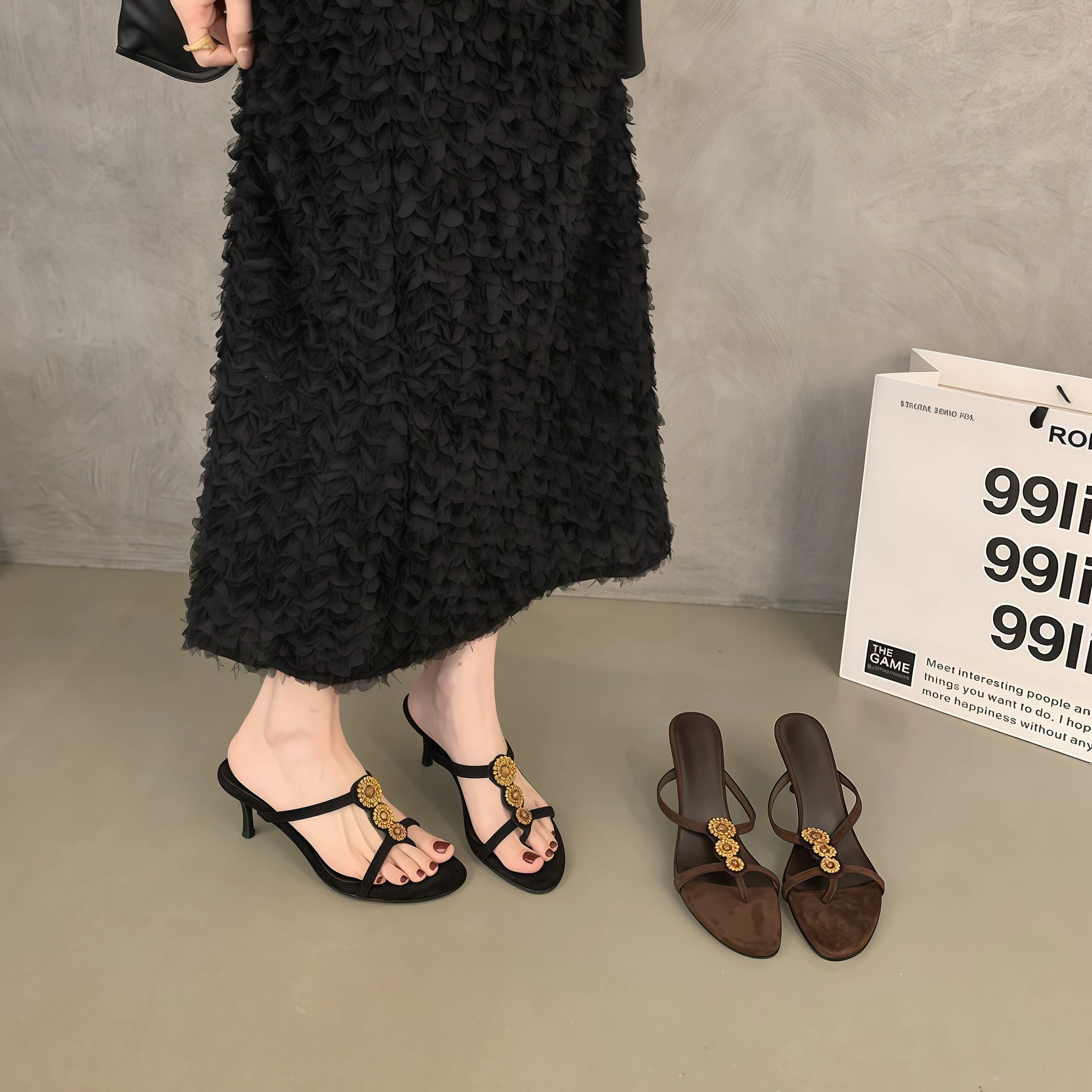 Sandales rétro strass talons hauts femme 2026, mules habillées tongs été