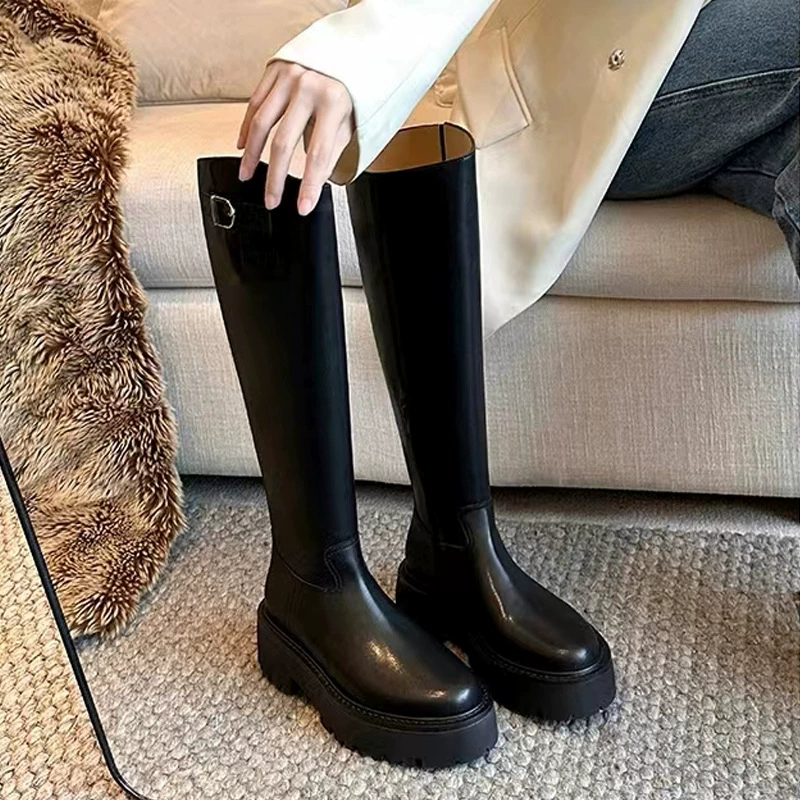 Nouvelles 2023 automne hiver talon épais plateforme bottines fermeture éclair côté bottes équitation pour femmes petites