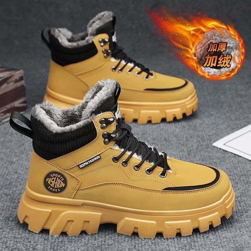 Botas Martin de otoño invierno para hombre, caña alta, estilo británico, botas de trabajo amarillas, suela gruesa, cuero para exteriores