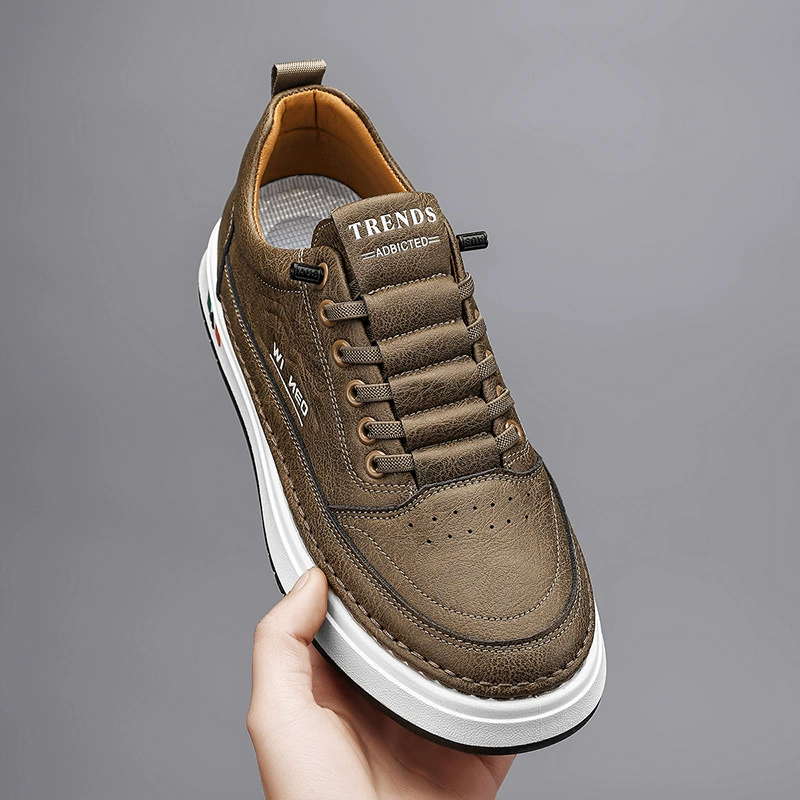 Men's Autumn 2026 New Leather Sneakers Thick Sole White Casual Shoes 5603