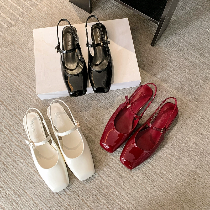 Nouvelles sandales Mary Jane vintage françaises, bout carré, bride, rouges, ballerines