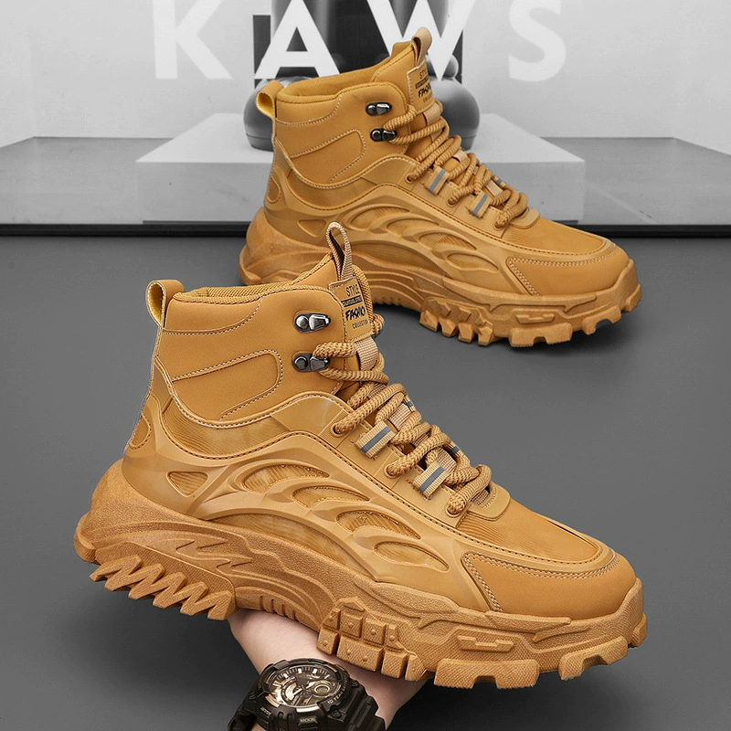 Botas Martin para Hombre Otoño Transpirable Caña Alta Retro Británico Botas de Trabajo Exterior Senderismo Desierto Combate Botas Amarillas