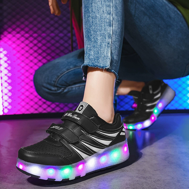 New Heelys for Girls Four-Wheel Roller Shoes USB Charging Light-Up Invisible Wheel Sneakers