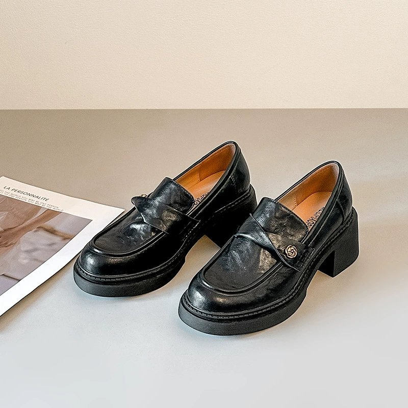 Women's British Thick Sole Loafers, Camellia Print Retro Slip-On Shoes for Spring 2026