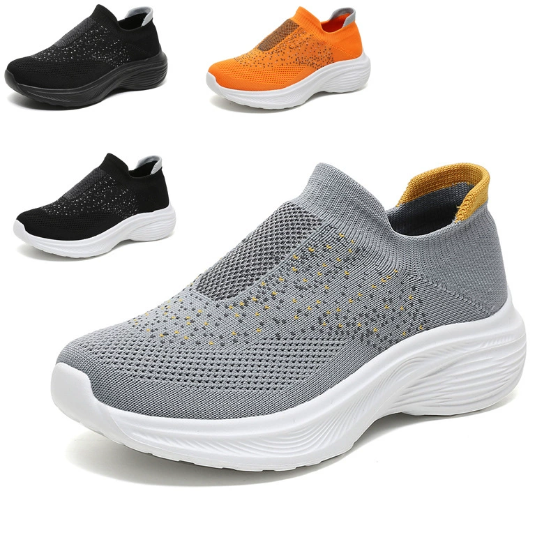 Chaussures running grandes tailles femme été, tricot respirant élastique, slip on, légères, sneakers