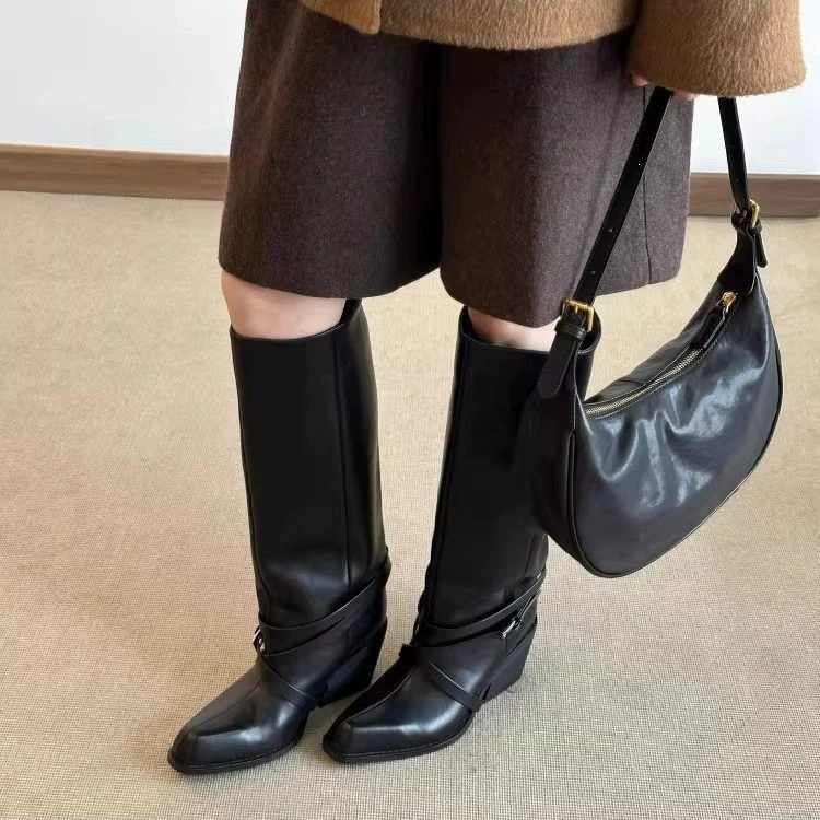Chuyuji весна-лето 2026, длинные сапоги на высоком толстом каблуке, женские, для верховой езды · MOHE China shoe factory